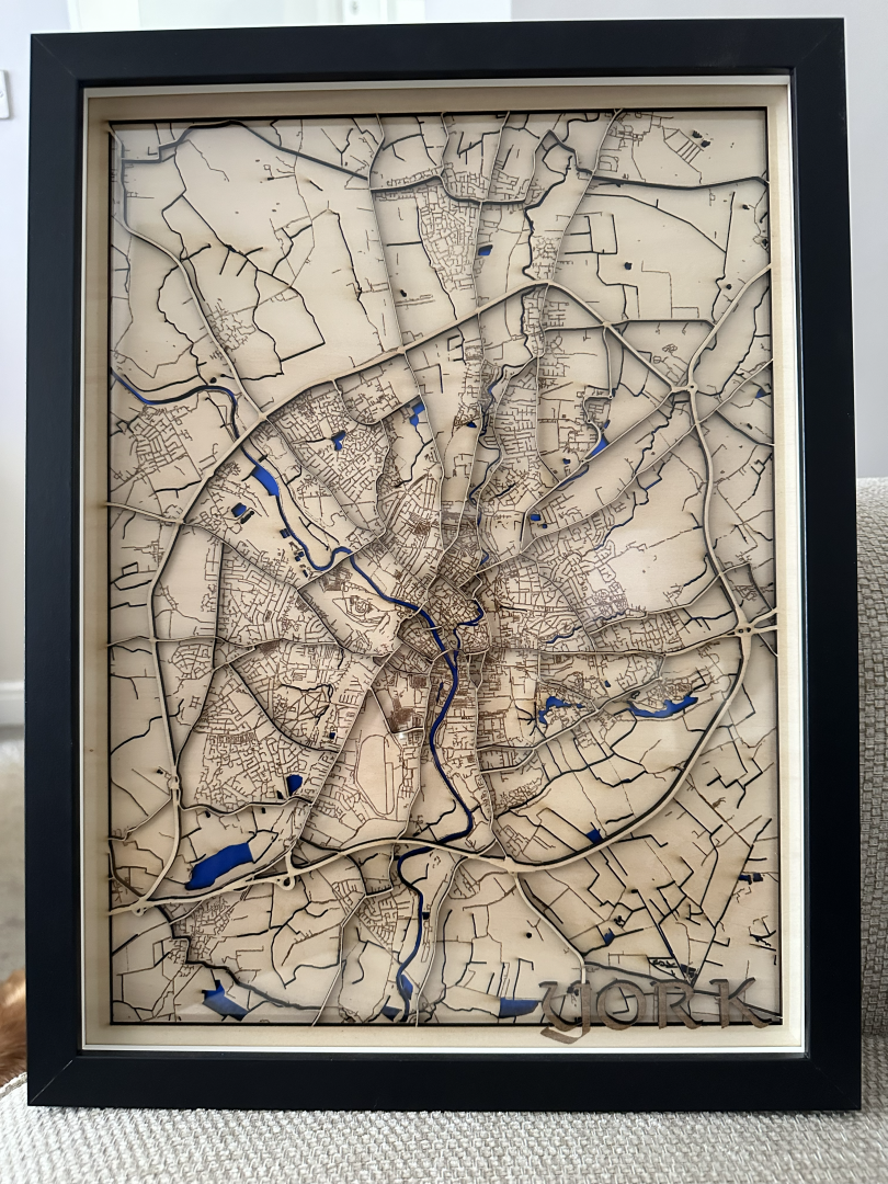 Any City Laser-cut Map Wall Art - 50cm x 40cm